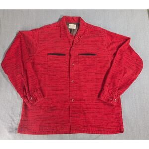 Penney's Towncraft Red Kasuri Pattern Corduroy Button down Shirt Large Vintage